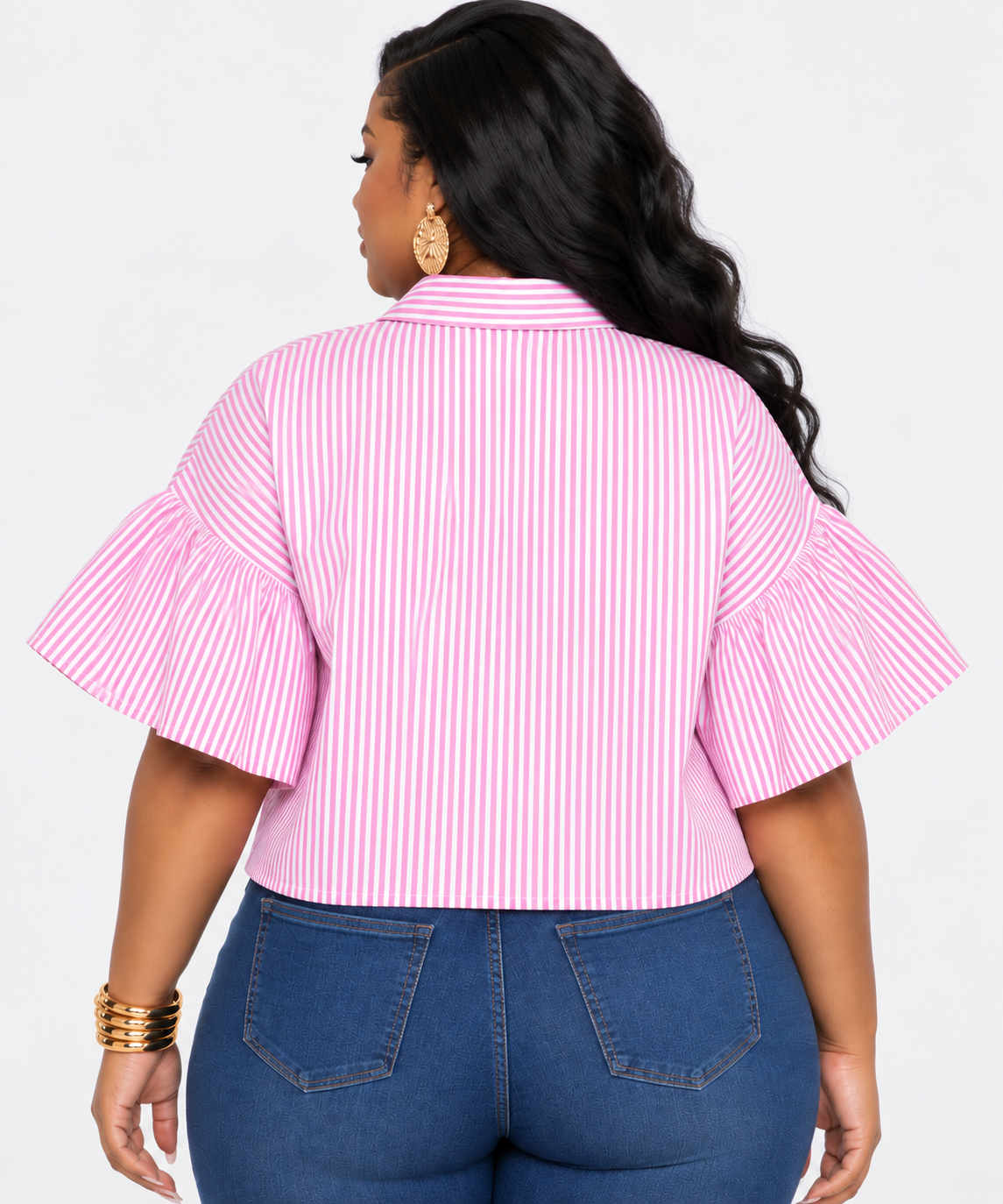 GIRLY POP PINSTRIPE CROP SHIRT PLUS