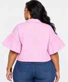 GIRLY POP PINSTRIPE CROP SHIRT PLUS