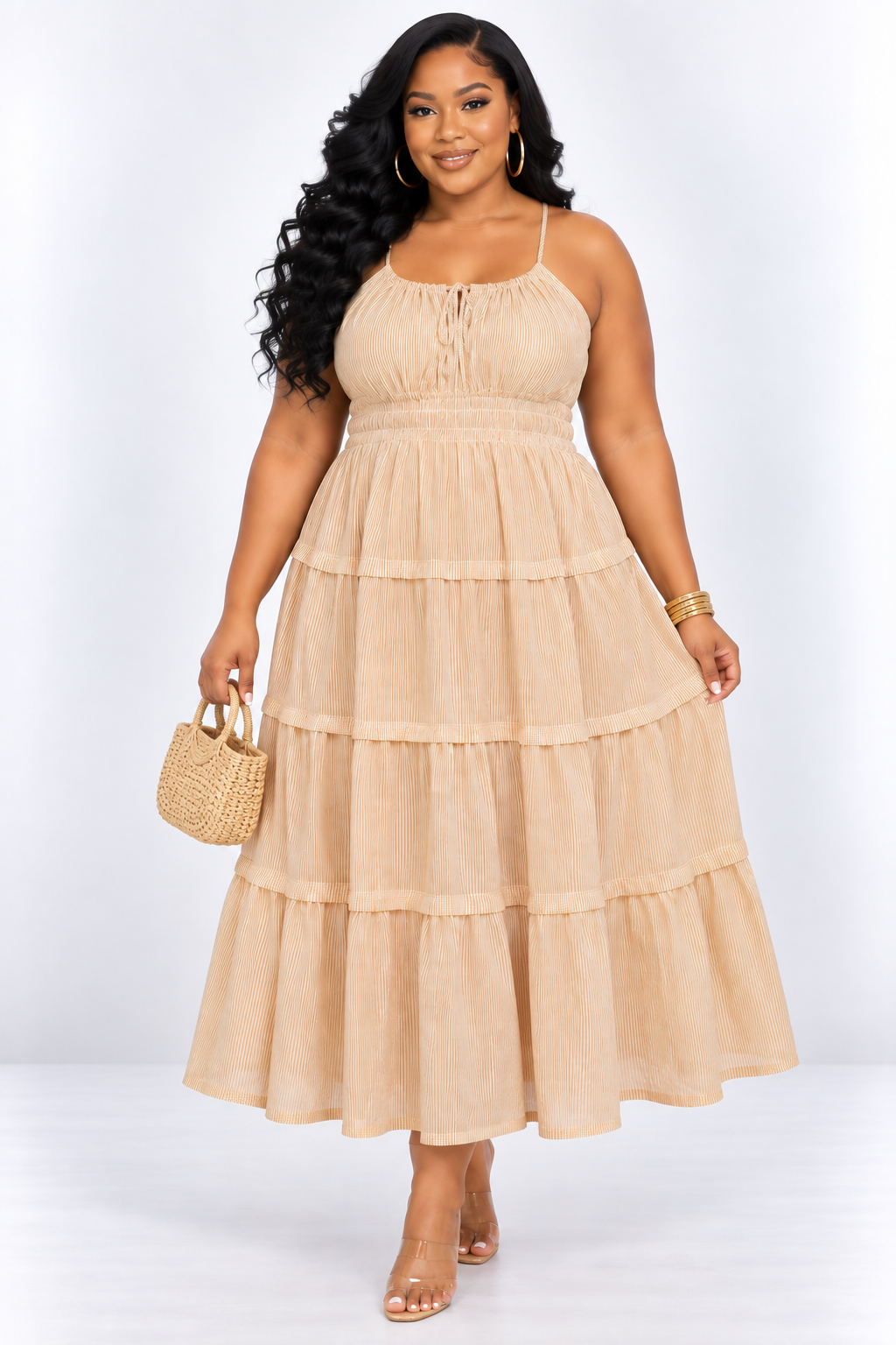 RIVIERA STRIPE BABYDOLL MAXI DRESS PLUS
