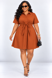 ANGELA TIE FRONT FLARE SHIRT DRESS PLUS