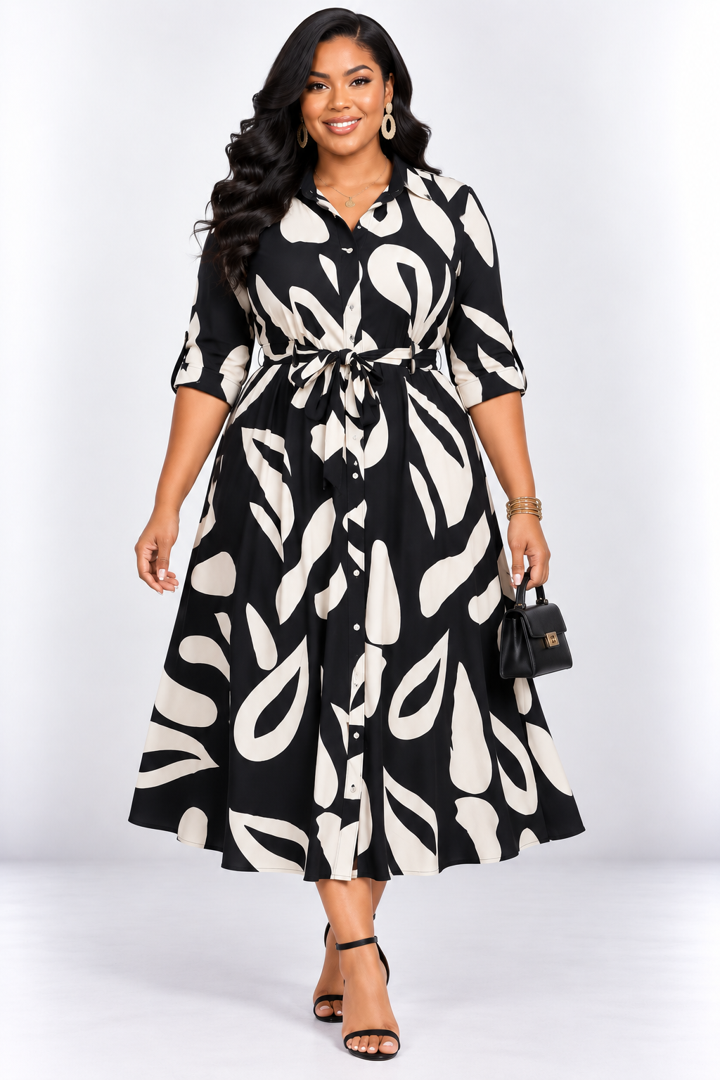MODERN ART ABSTRACT MIDI DRESS PLUS
