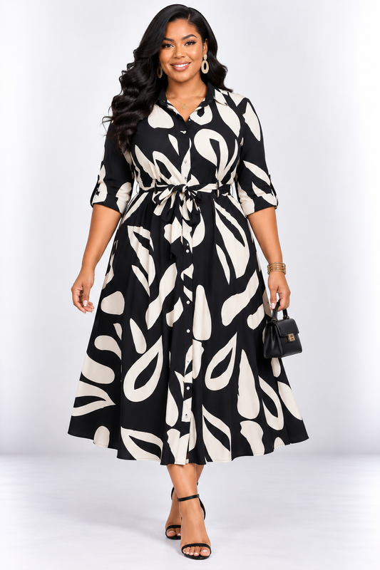 MODERN ART ABSTRACT MIDI DRESS PLUS