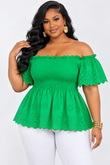 EYELET PEPLUM OFF SHOULDER TOP PLUS