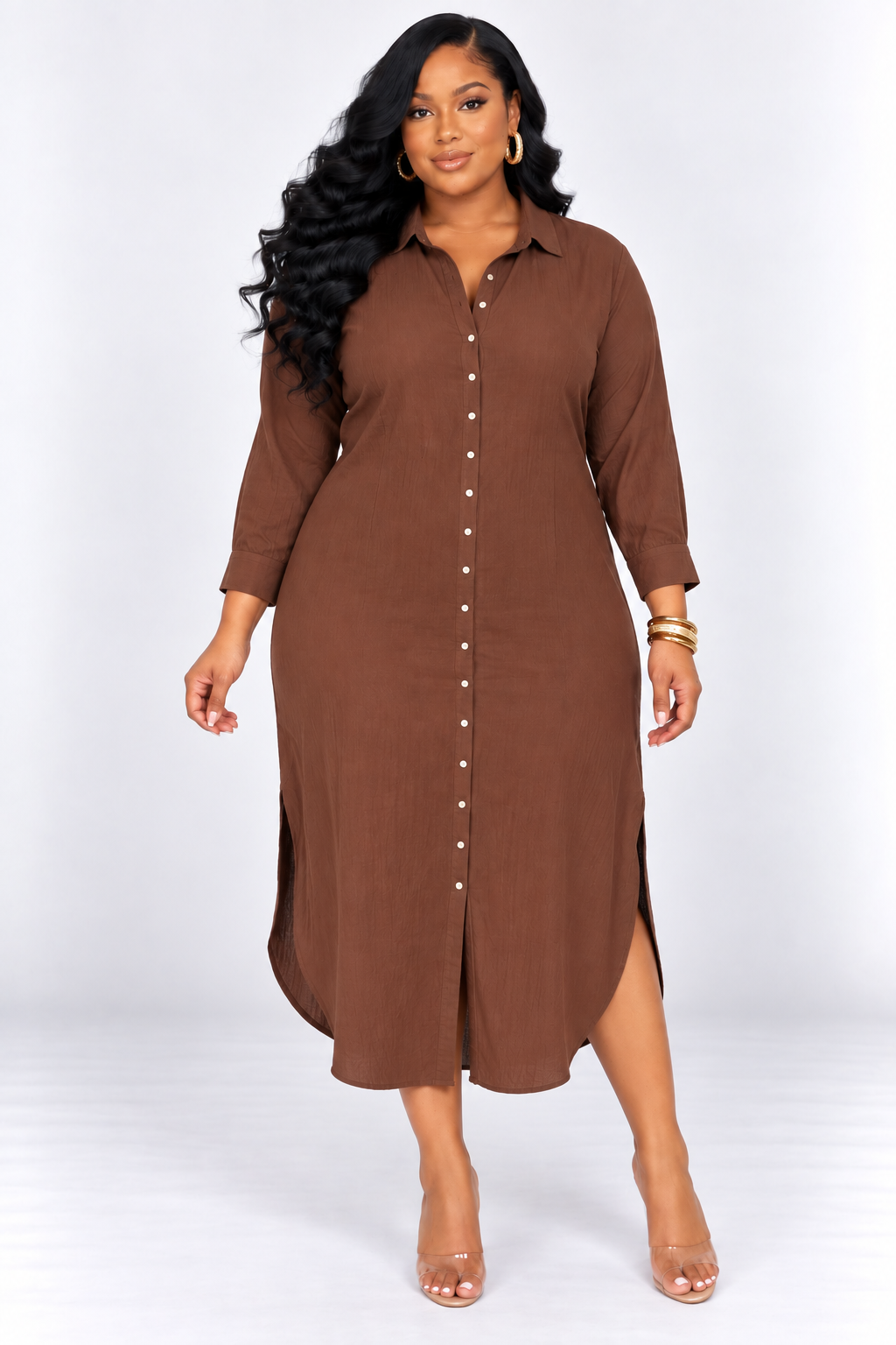 ELEANOR LINEN SHIRT MIDI DRESS PLUS