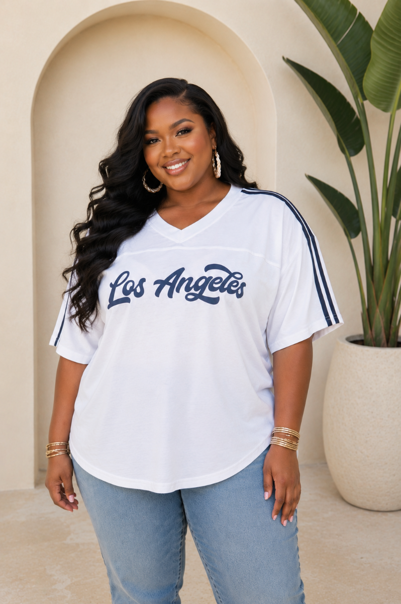 LOS ANGELES STRIPE SLEEVE TEE PLUS