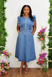 SIMPLY FLAWLESS DENIM MIDI DRESS