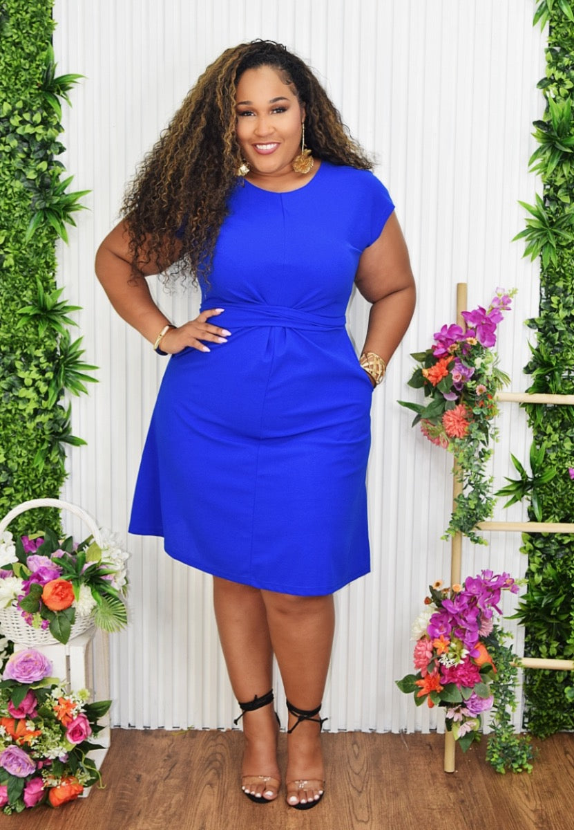 GLORIA TIE FRONT MIDI DRESS PLUS
