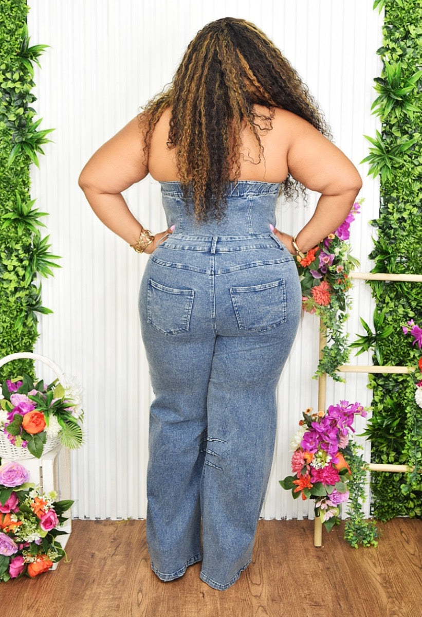 SHE'S A CLASSIC DENIM JUMPSUIT PLUS