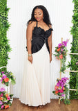 MIDNIGHT RUFFLES PLEATED MAXI DRESS