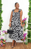 MADISON LEAF PRINT TIERED MIDI DRESS