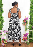MADISON LEAF PRINT TIERED MIDI DRESS