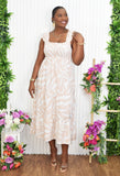 MADISON LEAF PRINT TIERED MIDI DRESS