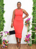 KEEP CALLING RUCHED MIDI DRESS
