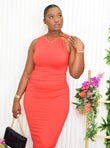 KEEP CALLING RUCHED MIDI DRESS