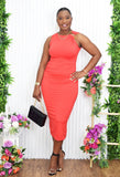 KEEP CALLING RUCHED MIDI DRESS