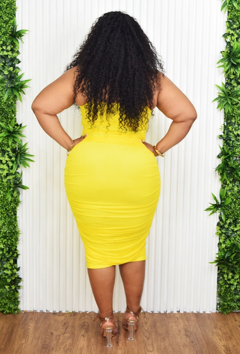 NO RULES RUCHED MIDI DRESS PLUS GRAND BAZAAR