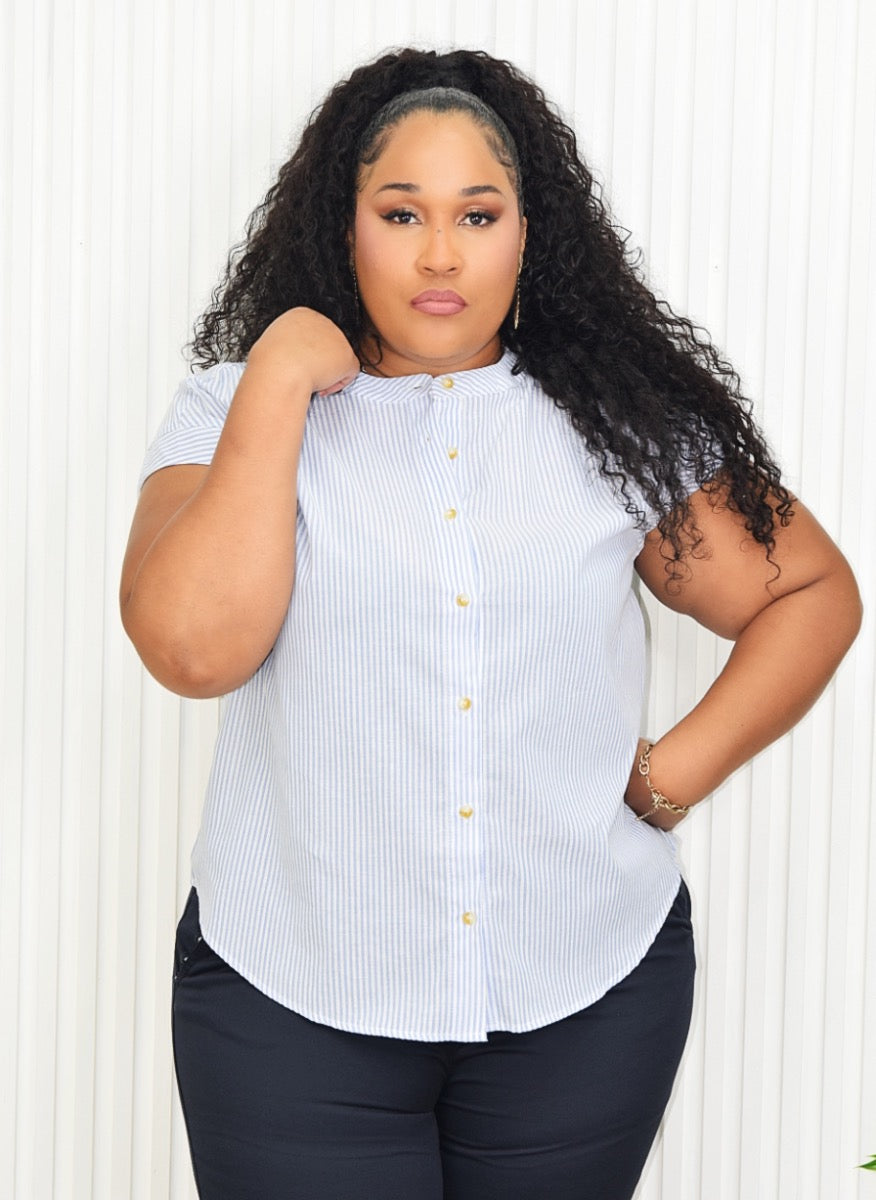 OFFICE CUTIE STRIPE BLOUSE PLUS