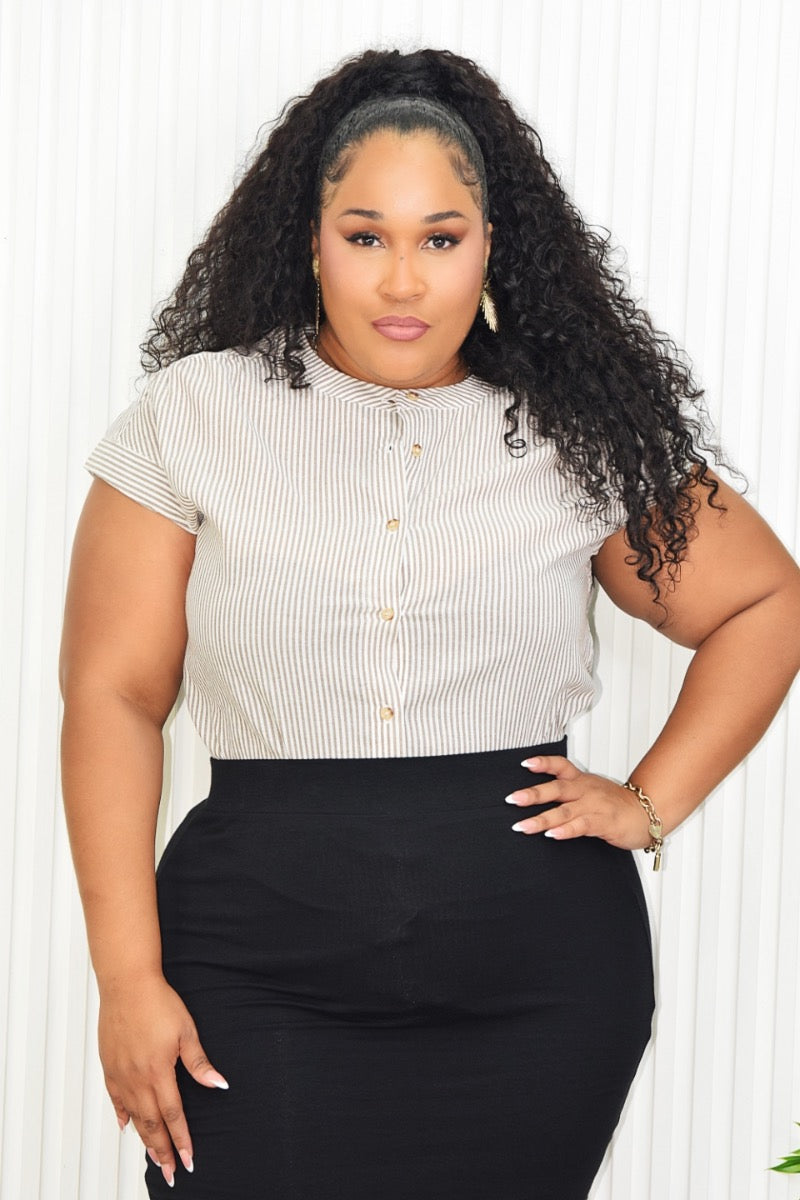 OFFICE CUTIE STRIPE BLOUSE PLUS