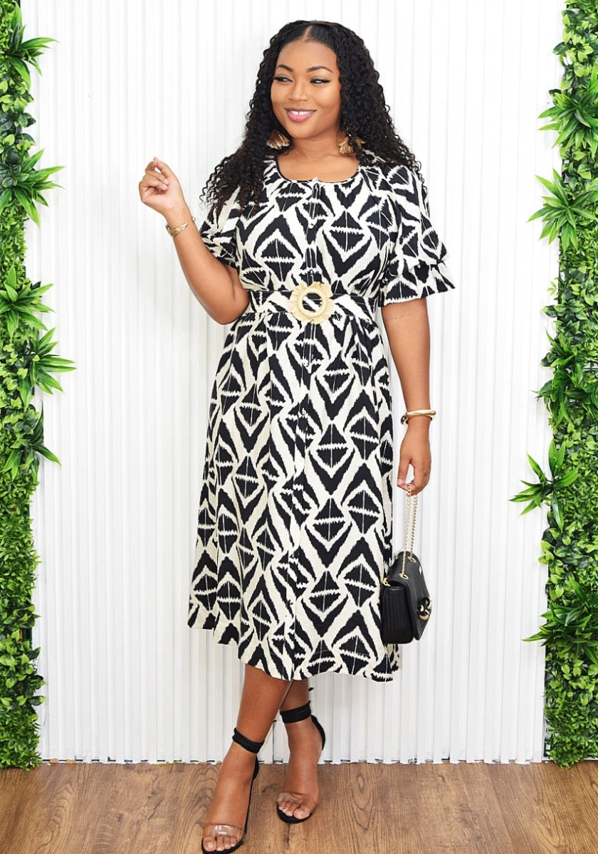 TESSA TRIBAL CONTRAST MIDI DRESS