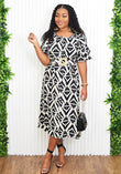 TESSA TRIBAL CONTRAST MIDI DRESS