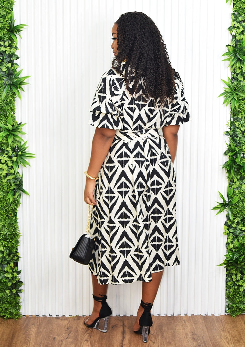 TESSA TRIBAL CONTRAST MIDI DRESS