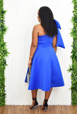 TIMELESS ERA FLARED ONE SHOULDER MIDI DRESS