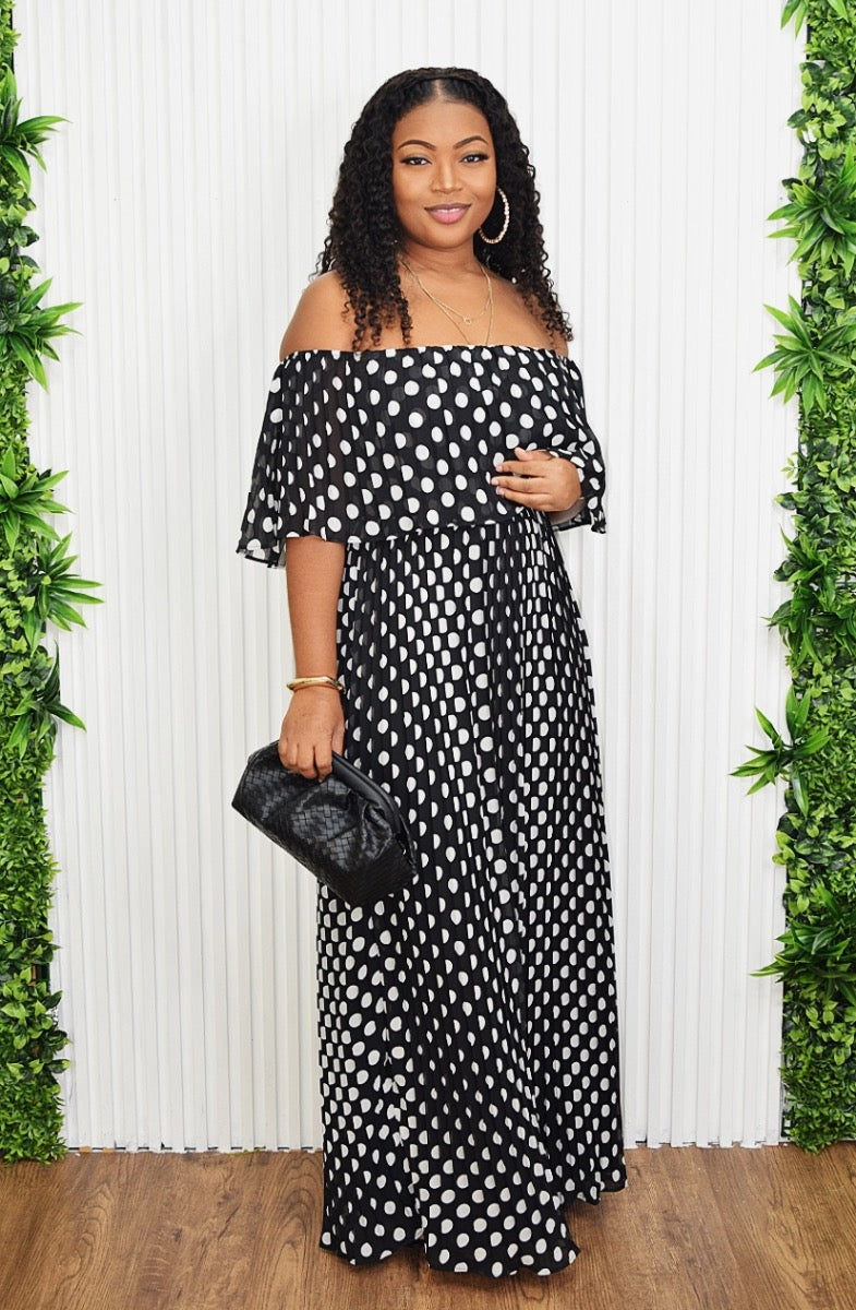 DOT YOUR DREAMS PLEATED MAXI DRESS