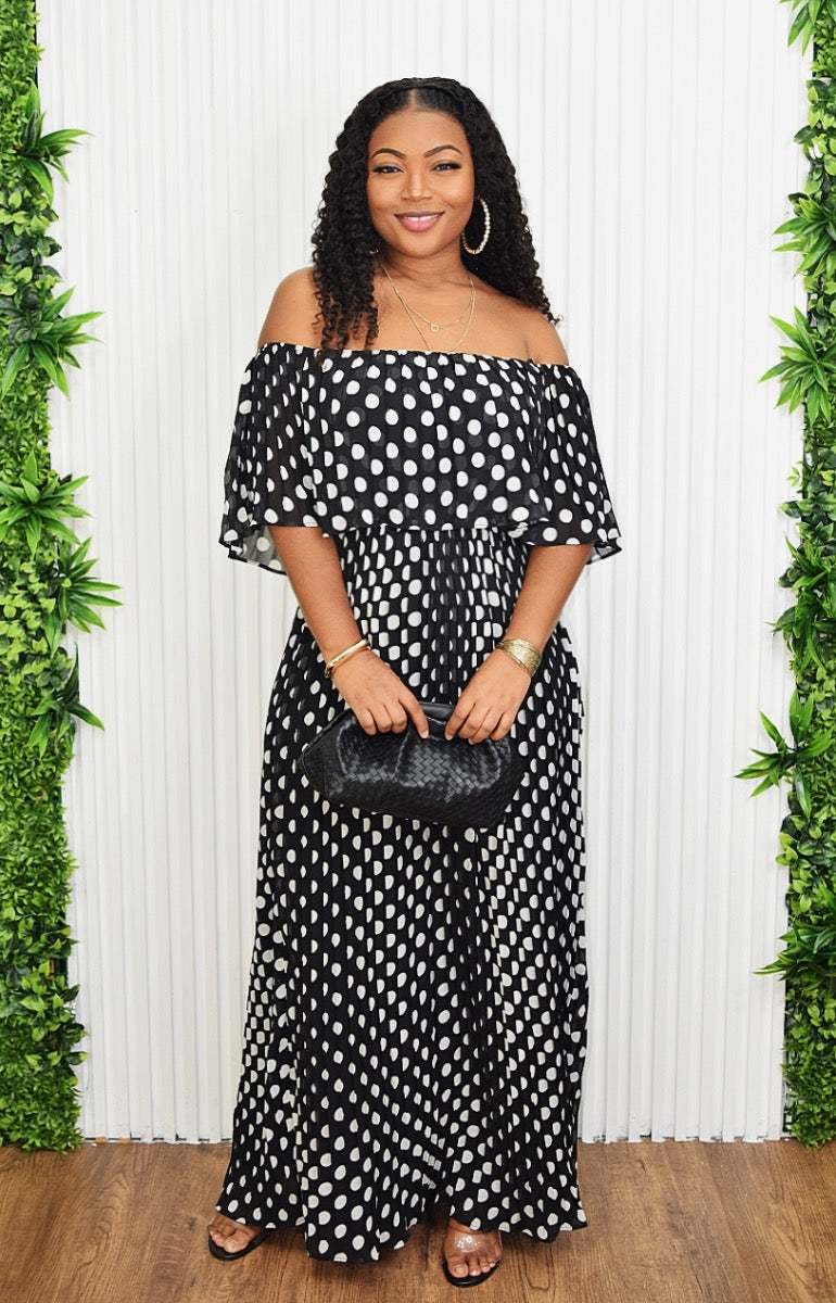 DOT YOUR DREAMS PLEATED MAXI DRESS