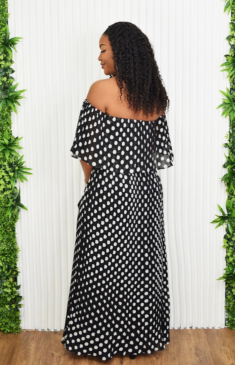DOT YOUR DREAMS PLEATED MAXI DRESS