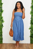 DENIM DARLING TUBE MIDI DRESS