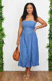 DENIM DARLING TUBE MIDI DRESS