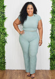 WEEKEND READY RIBBED PANTS SET PLUS
