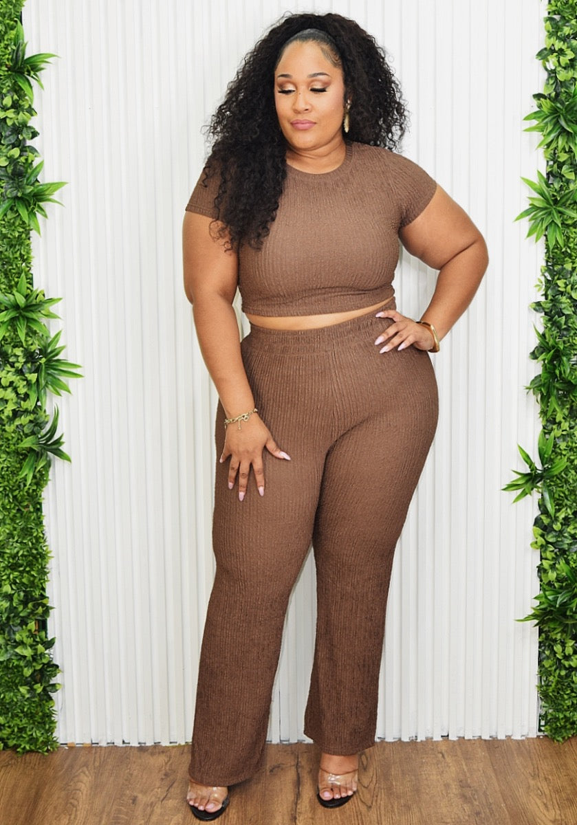 WEEKEND READY RIBBED PANTS SET PLUS