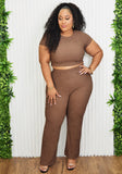 WEEKEND READY RIBBED PANTS SET PLUS