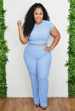 WEEKEND READY RIBBED PANTS SET PLUS