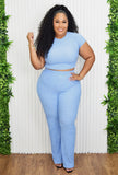 WEEKEND READY RIBBED PANTS SET PLUS