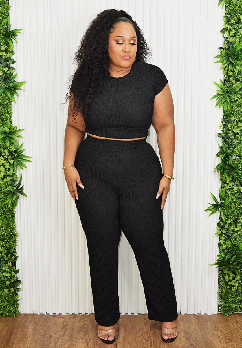 WEEKEND READY RIBBED PANTS SET PLUS