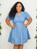 AVERY BABYDOLL DENIM DRESS PLUS