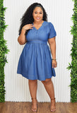AVERY BABYDOLL DENIM DRESS PLUS