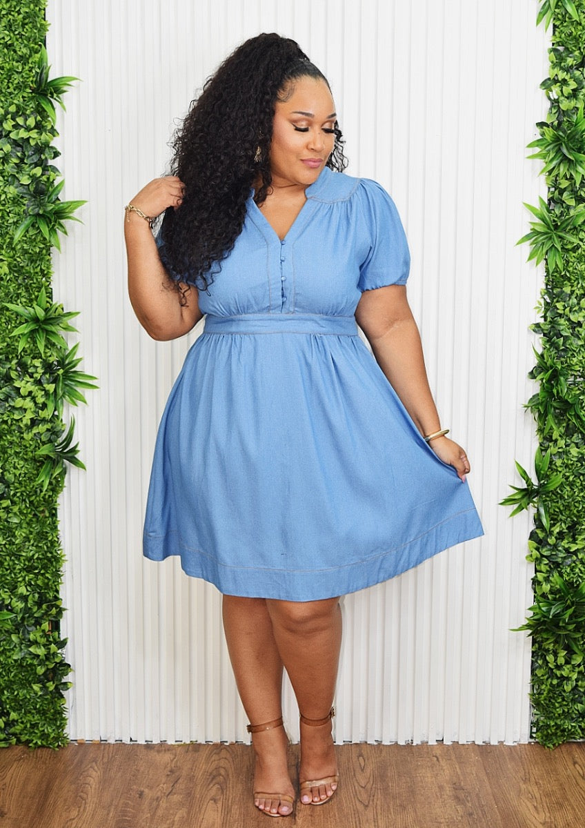 AVERY BABYDOLL DENIM DRESS PLUS