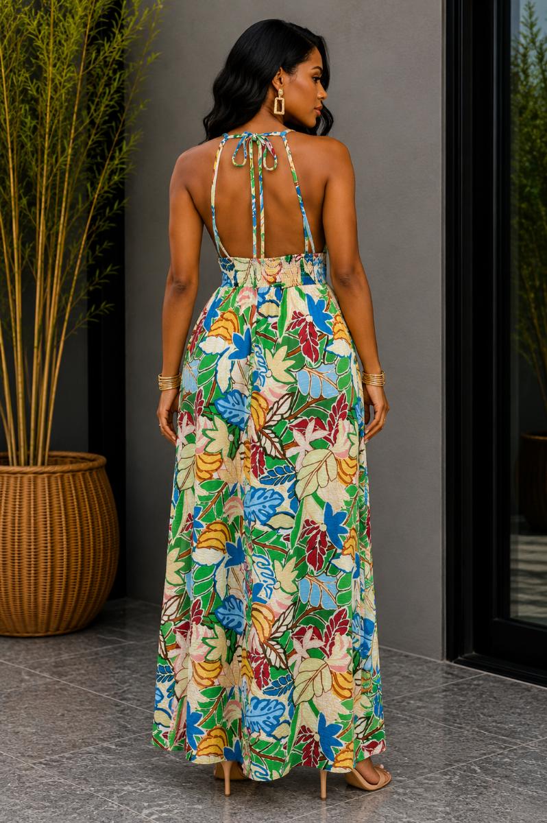 VIBRANT TROPICAL FLORAL MAXI DRESS