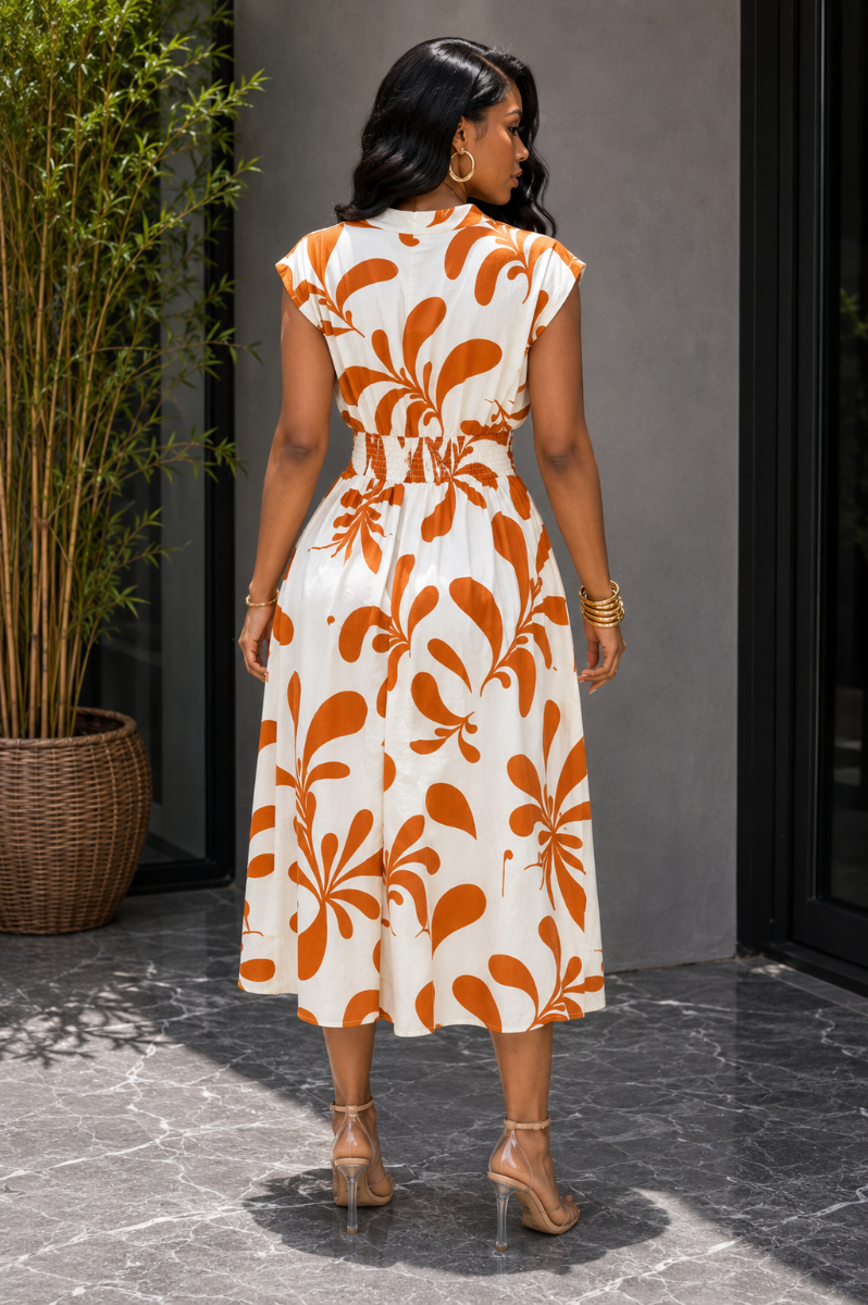 MODERN PETAL PRINT MIDI DRESS