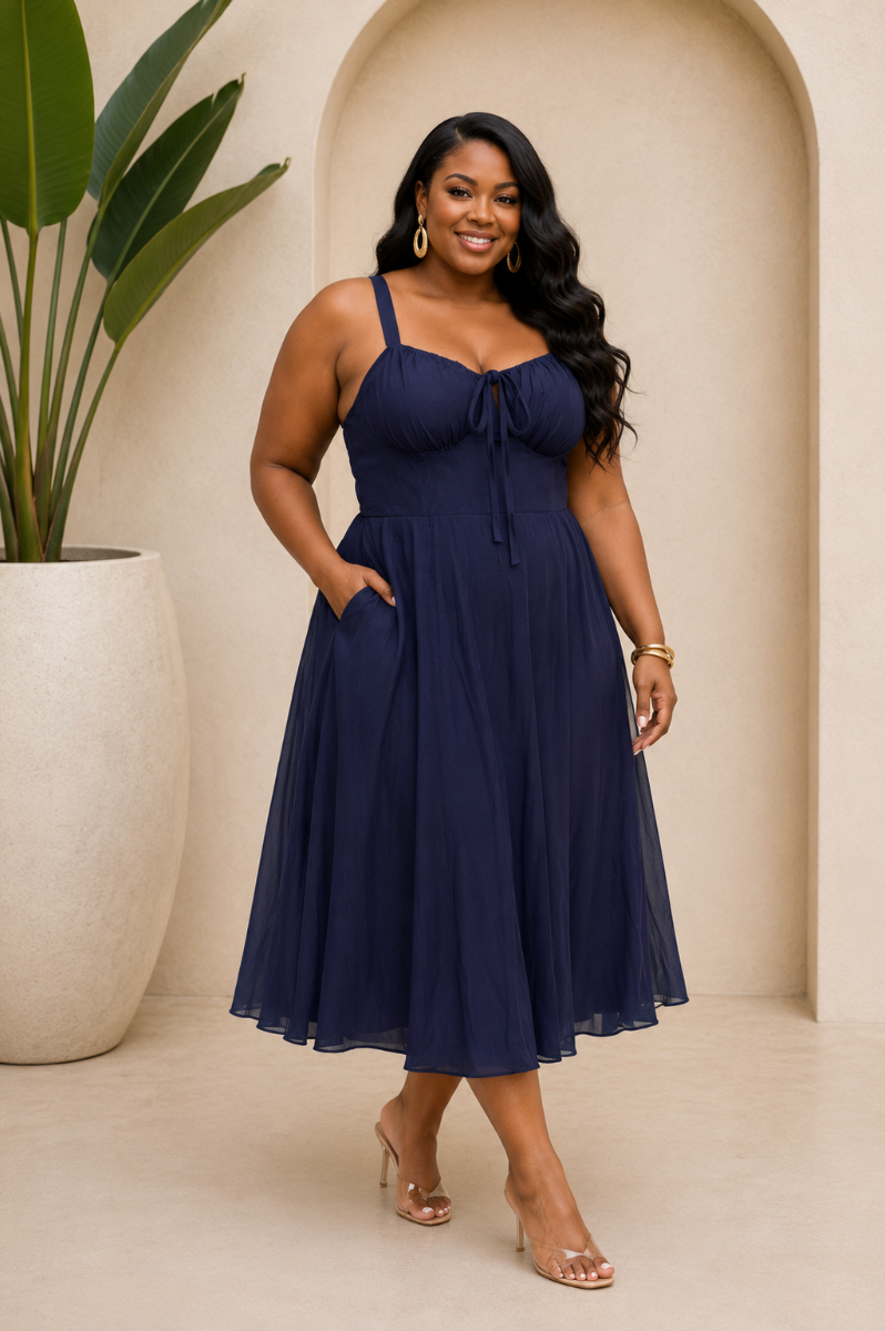 SIMPLY SWEET TIE FRONT MIDI DRESS PLUS