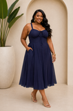 SIMPLY SWEET TIE FRONT MIDI DRESS PLUS
