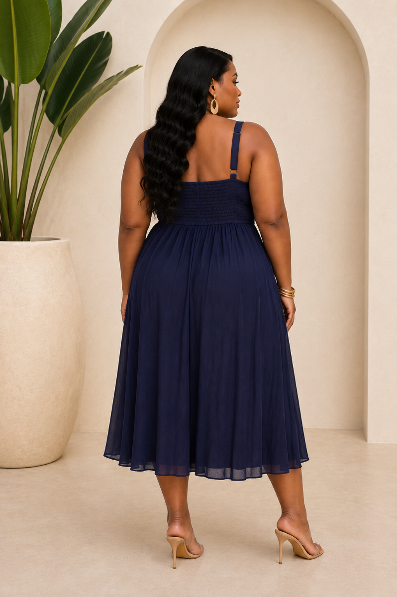 SIMPLY SWEET TIE FRONT MIDI DRESS PLUS