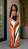 SUNSET SWIRL SNATCHED HALTER MAXI DRESS