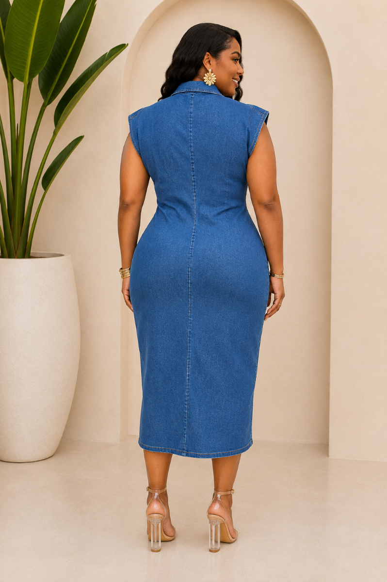 THE DENIM ICON MIDI DRESS PLUS
