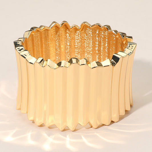 Wide Pleated Metal Hinged Bangle Bracelet