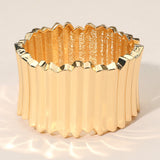 Wide Pleated Metal Hinged Bangle Bracelet