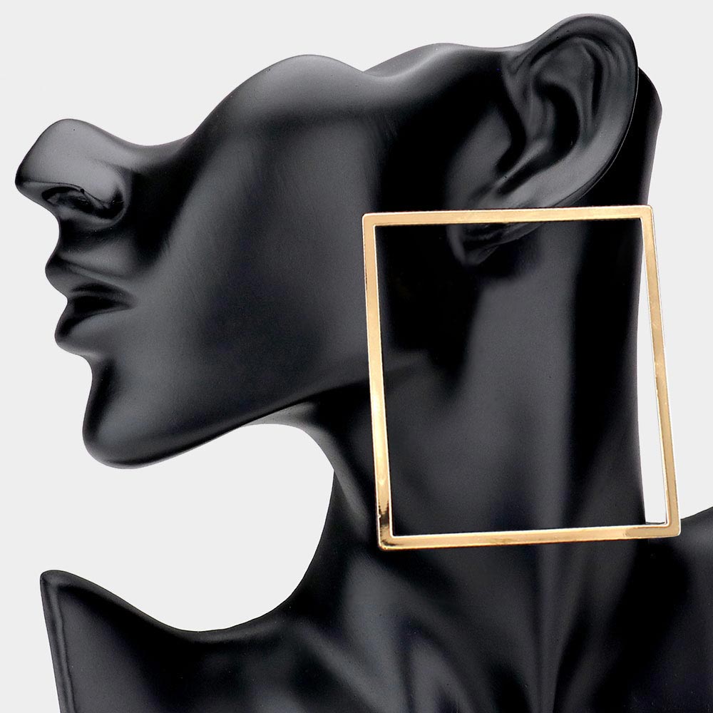 Bold Open Metal Rectangle Statement Earrings